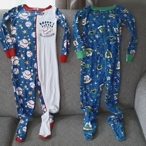 New 2 Long Sleeve Zip Up Pajamas Baseball, Aliens
